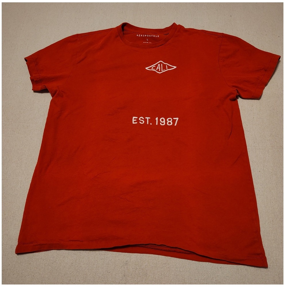 Aeropostale Mens Cali Est 1987 Graphic T-Shirt Red Short‎ Sleeve Size Large